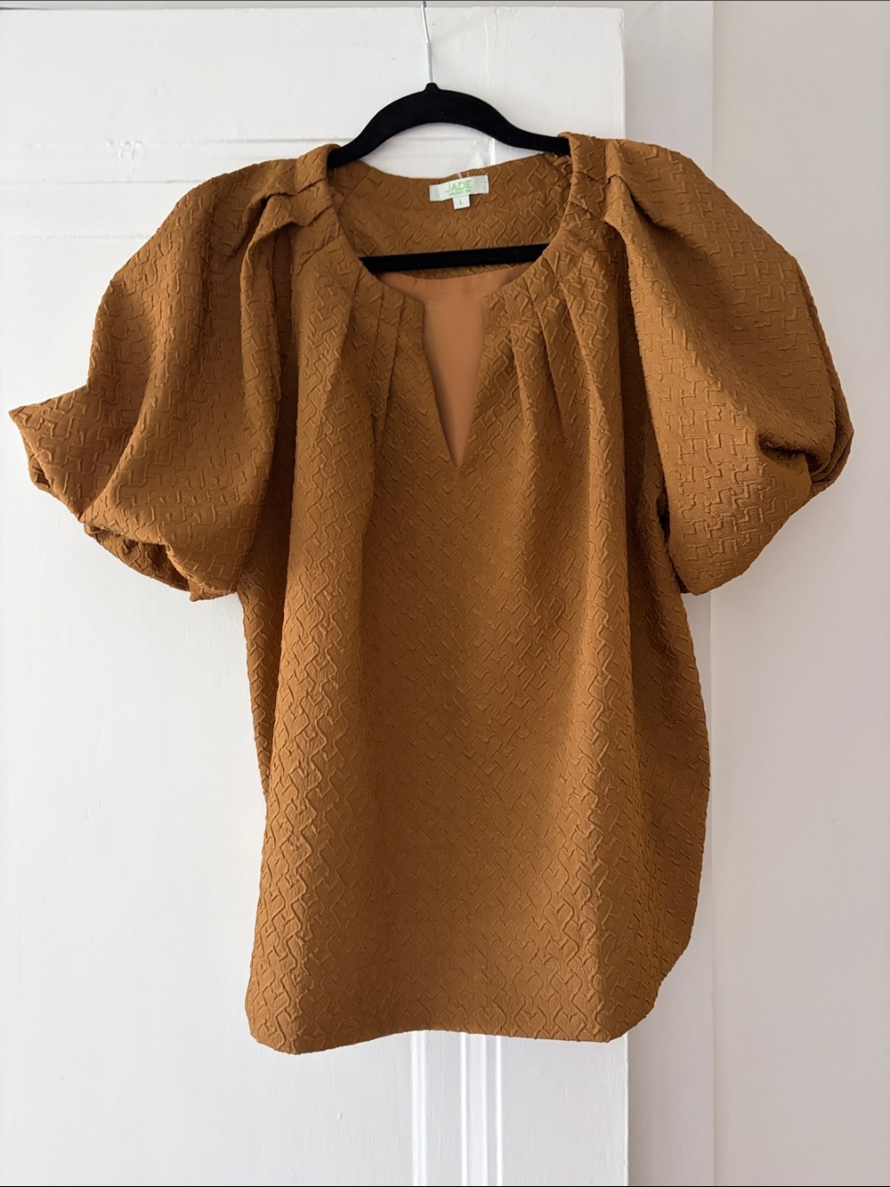Jade Textured Puff-Sleeve Blouse in Camel Brown